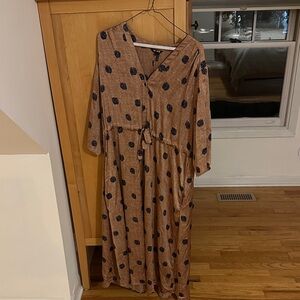 NIC+ZOE Brown Long Sleeve Dress with Navy Dots